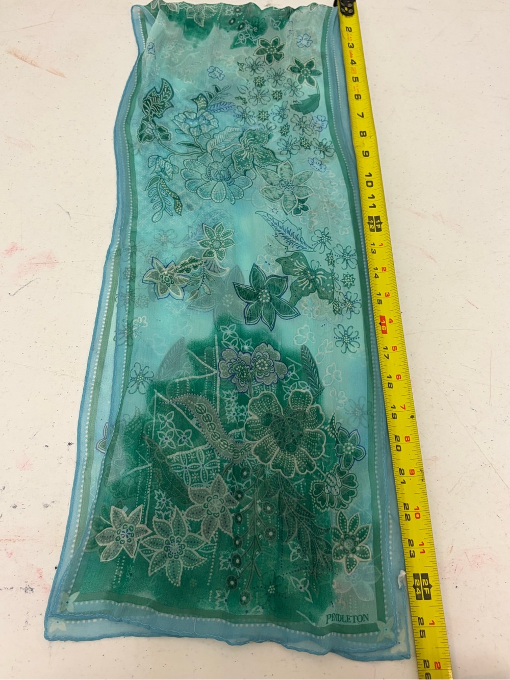 VTG Pendleton Teal and Green Sheer Floral Scarf